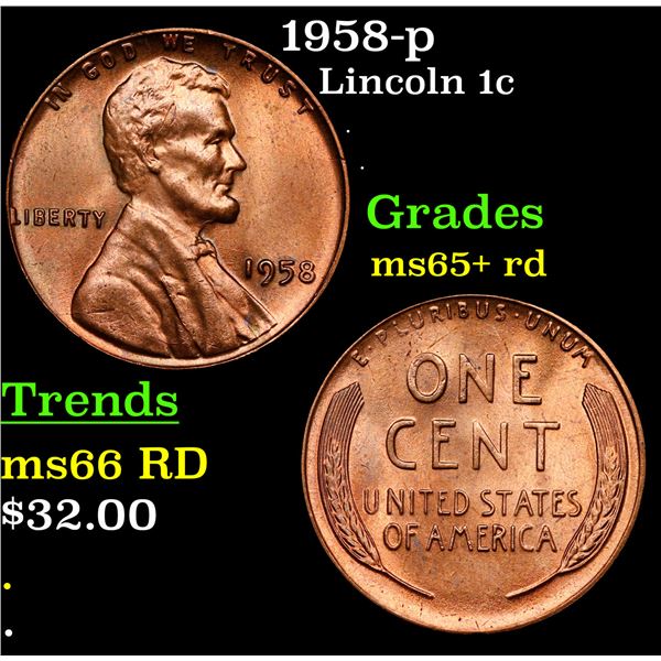 1958-p Lincoln Cent 1c Grades Gem+ Unc RD