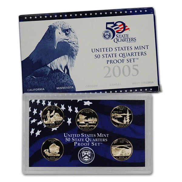 2005 United States Quarters Proof Set. 5 Coins Inside!