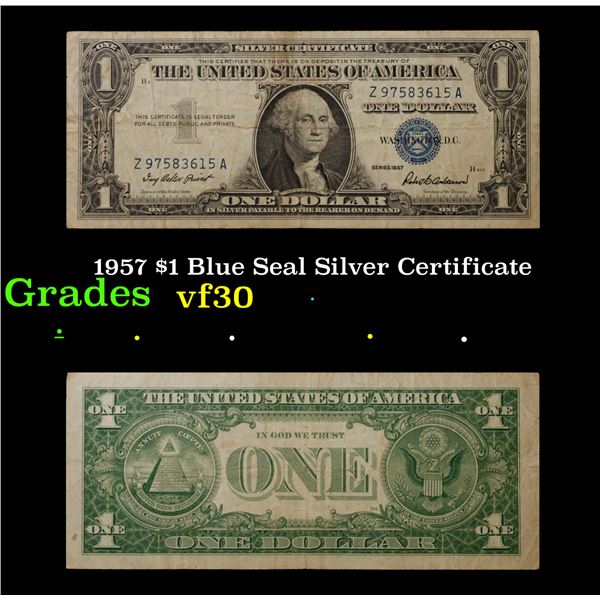 1957 $1 Blue Seal Silver Certificate Grades vf++