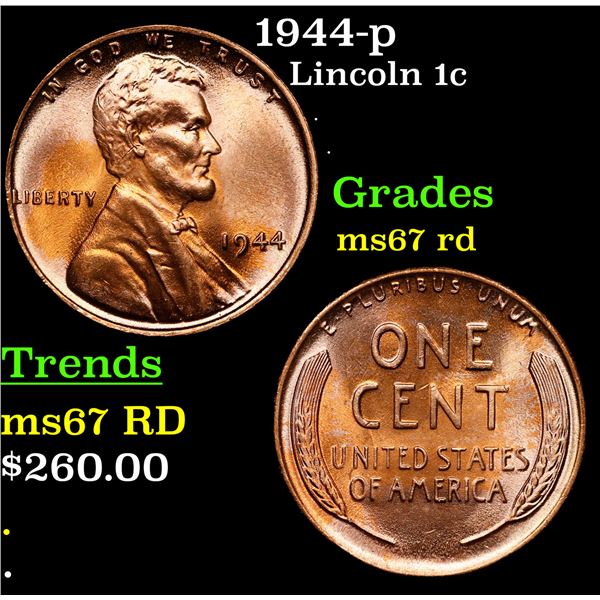 1944-p Lincoln Cent 1c Grades GEM++ Unc RD