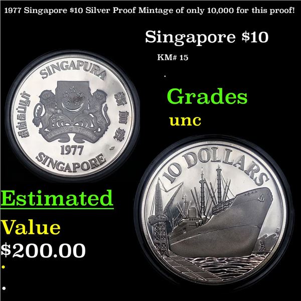 1976 Singapore $10 Silver Proof Mintage of only 10,000 for this proof! Grades GEM++ Proof Deep Cameo