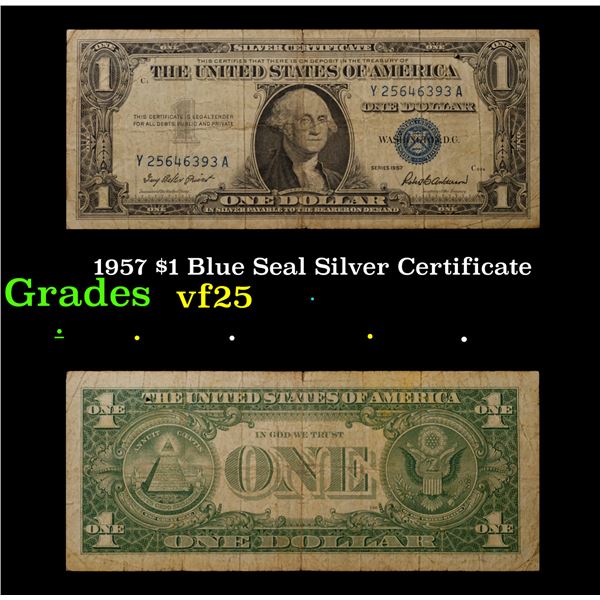 1957 $1 Blue Seal Silver Certificate Grades vf+