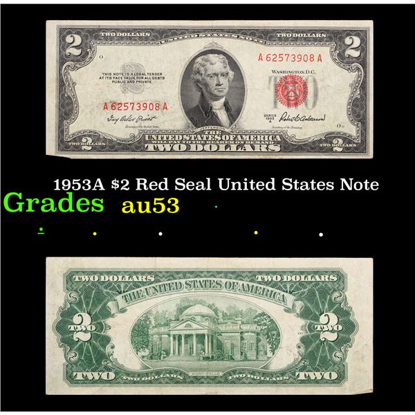 1953A $2 Red Seal United States Note Grades Select AU