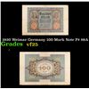 Image 1 : 1920 Weimar Germany 100 Mark Note P# 69A Grades vf+