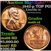 Image 1 : **Auction Highlight*** 1942-p Lincoln Cent TOP POP! 1c Graded GEM+++ Unc RD By USCG (fc)
