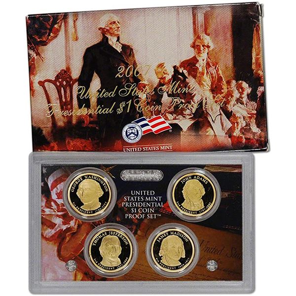 2007 United States Mint Presidential Dollar Proof Set. 4 Coins Inside.