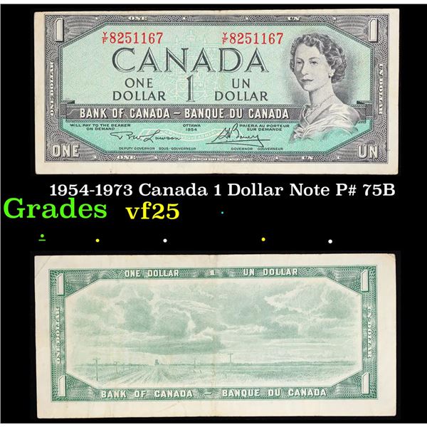 1954-1973 Canada 1 Dollar Note P# 75B Grades vf+