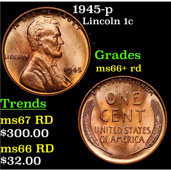 1945-p Lincoln Cent 1c Grades GEM++ RD