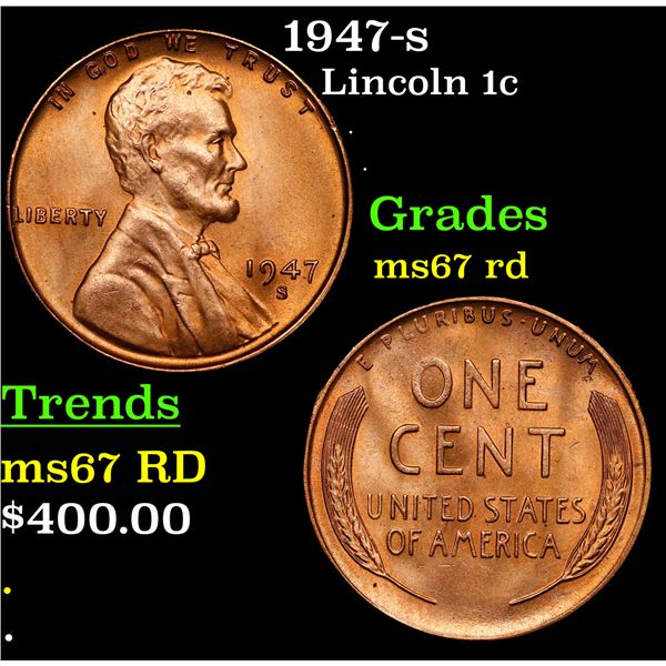 1947-s Lincoln Cent 1c Grades GEM++ Unc RD