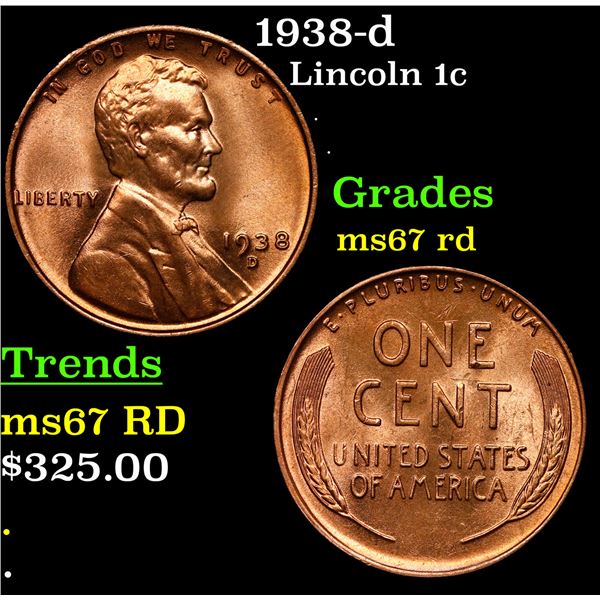 1938-d Lincoln Cent 1c Grades GEM++ Unc RD