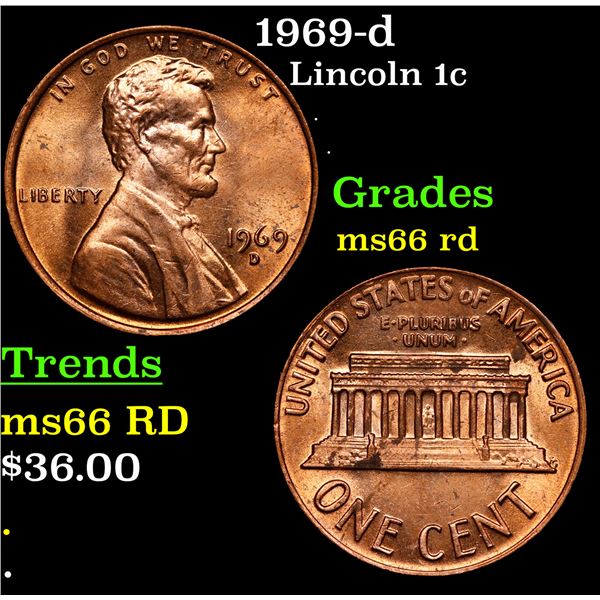 1969-d Lincoln Cent 1c Grades GEM+ Unc RD