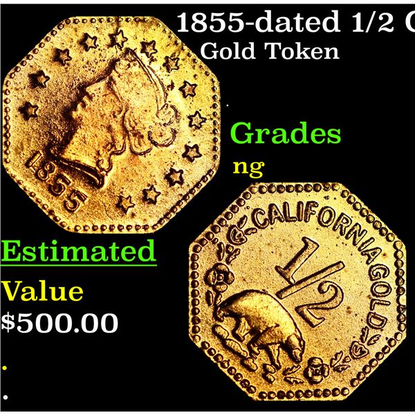 1855-dated 1/2 California Gold Token Grades