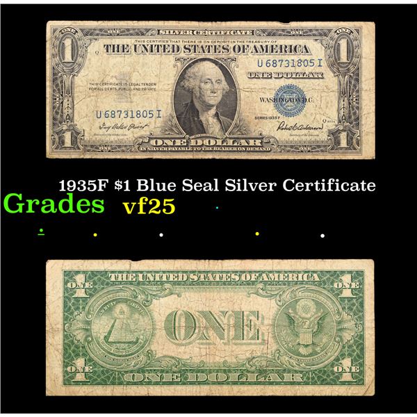 1935F $1 Blue Seal Silver Certificate Grades vf+