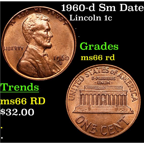 1960-d Sm Date Lincoln Cent 1c Grades GEM+ Unc RD