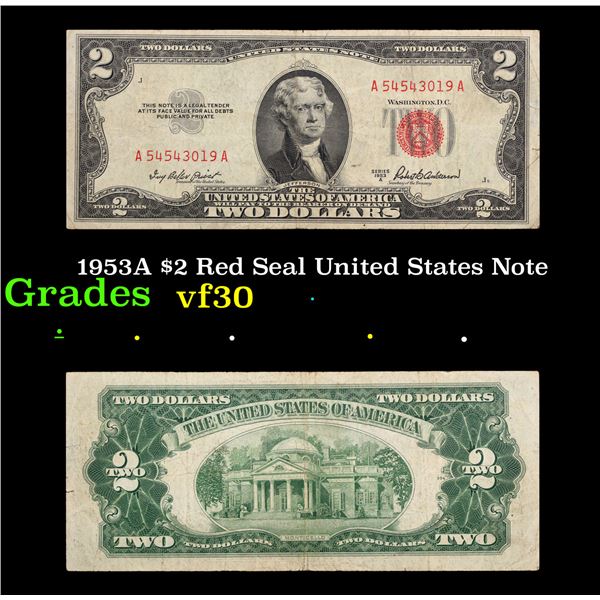 1953A $2 Red Seal United States Note Grades vf++