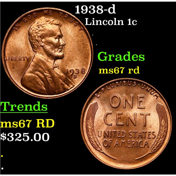 1938-d Lincoln Cent 1c Grades GEM++ Unc RD