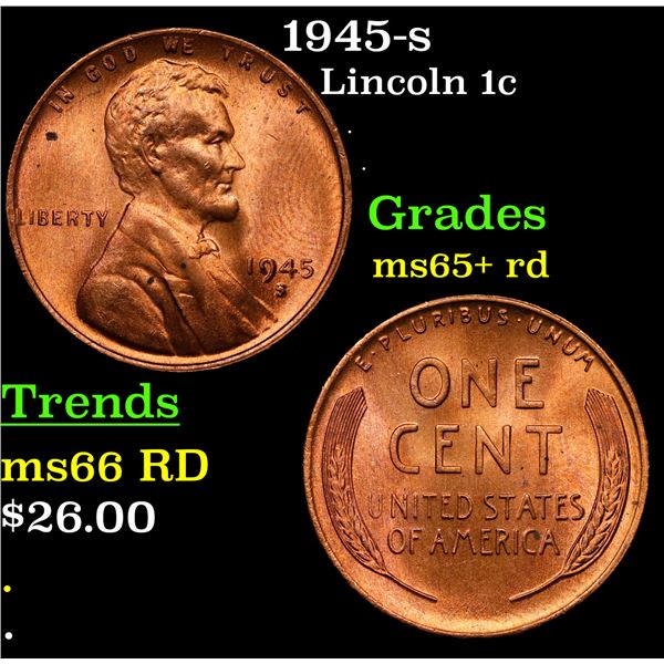 1945-s Lincoln Cent 1c Grades Gem+ Unc RD