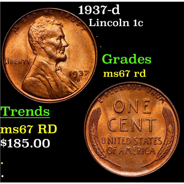 1937-d Lincoln Cent 1c Grades GEM++ Unc RD