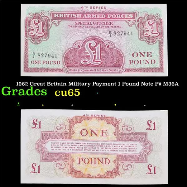 1962 Great Britain Military Payment 1 Pound Note P# M36A Grades Gem CU