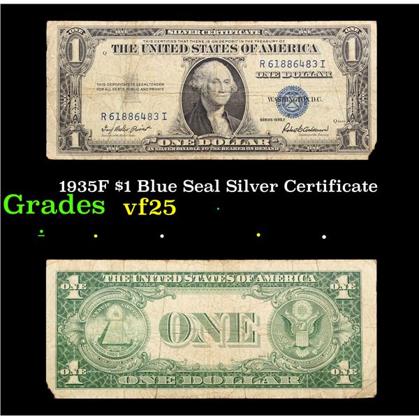 1935F $1 Blue Seal Silver Certificate Grades vf+