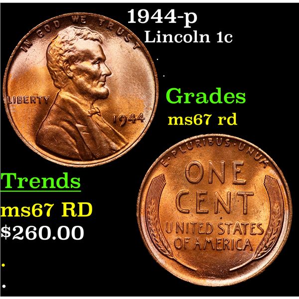 1944-p Lincoln Cent 1c Grades GEM++ Unc RD