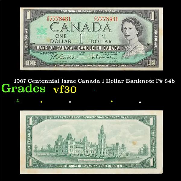 1967 Centennial Issue Canada 1 Dollar Banknote P# 84b Grades vf++