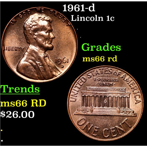 1961-d Lincoln Cent 1c Grades GEM+ Unc RD