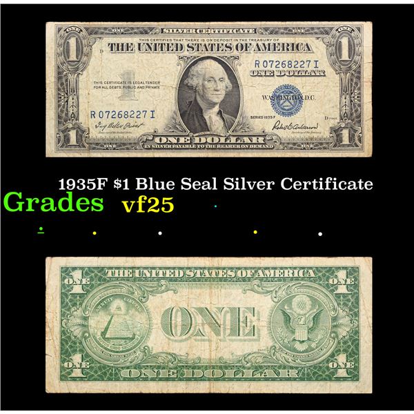 1935F $1 Blue Seal Silver Certificate Grades vf+