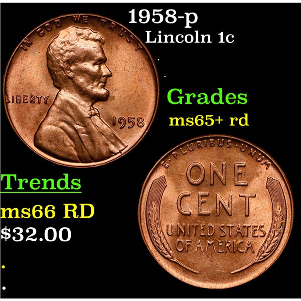 1958-p Lincoln Cent 1c Grades Gem+ Unc RD