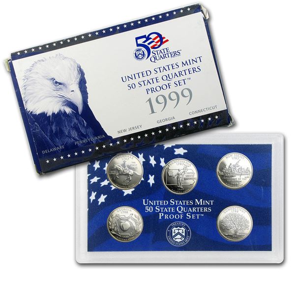 1999 United States Quarters Proof Set. 5 Coins Inside!