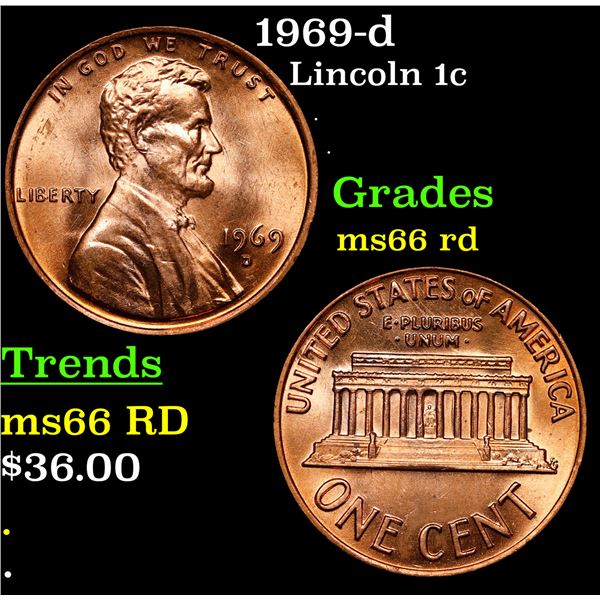 1969-d Lincoln Cent 1c Grades GEM+ Unc RD