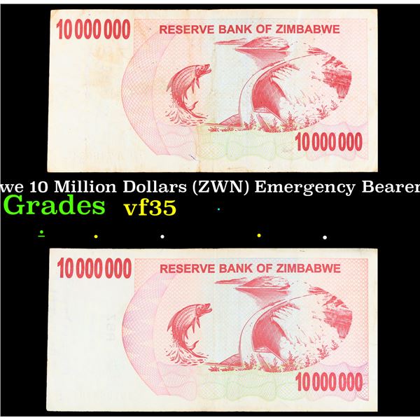 2006-2008 Zimbabwe 10 Million Dollars (ZWN) Emergency Bearer Check Notes P# 55a Grades vf++