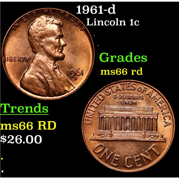 1961-d Lincoln Cent 1c Grades GEM+ Unc RD