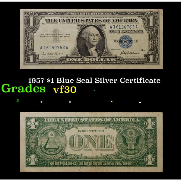 1957 $1 Blue Seal Silver Certificate Grades vf++