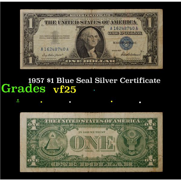 1957 $1 Blue Seal Silver Certificate Grades vf+