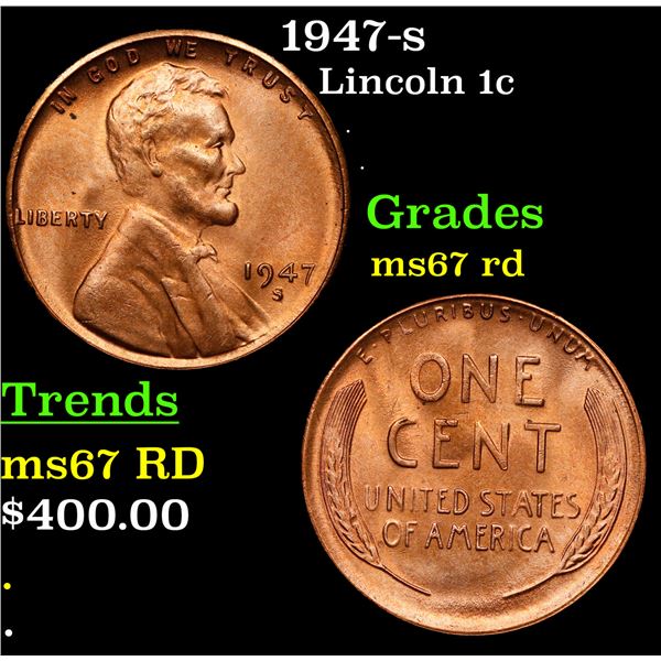 1947-s Lincoln Cent 1c Grades GEM++ Unc RD