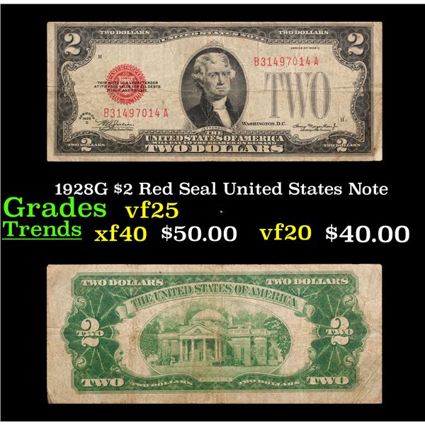 1928G $2 Red Seal United States Note Grades vf+