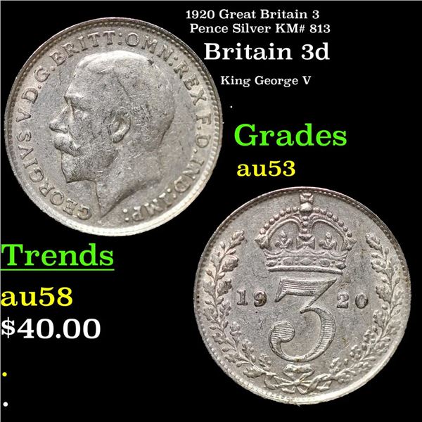 1920 Great Britain 3 Pence Silver KM# 813 Grades Select AU