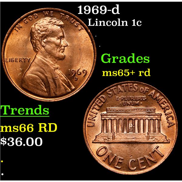 1969-d Lincoln Cent 1c Grades Gem+ Unc RD