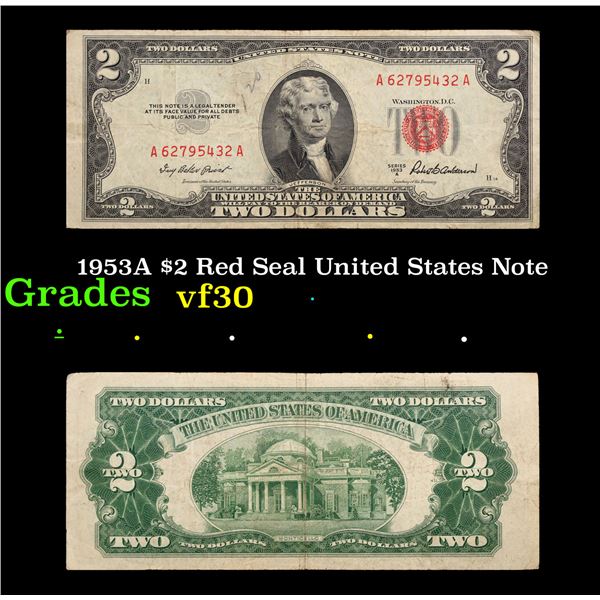 1953A $2 Red Seal United States Note Grades vf++