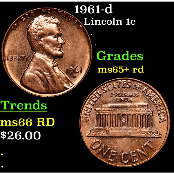 1961-d Lincoln Cent 1c Grades Gem+ Unc RD