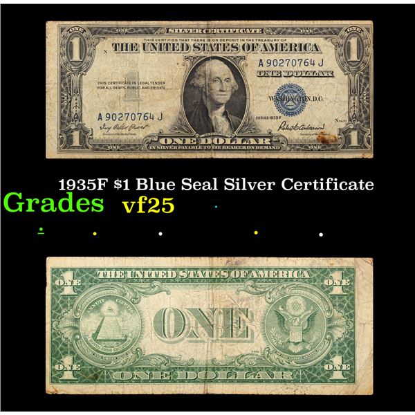 1935F $1 Blue Seal Silver Certificate Grades vf+