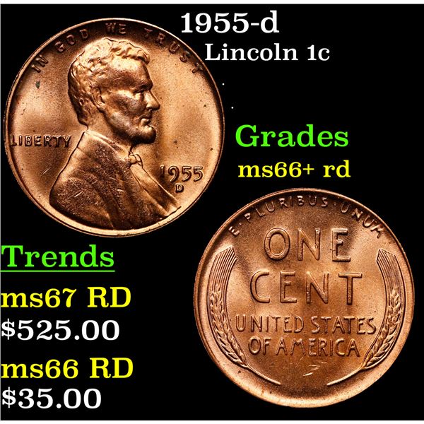 1955-d Lincoln Cent 1c Grades GEM++ RD