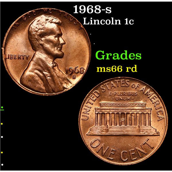 1968-s Lincoln Cent 1c Grades GEM+ Unc RD