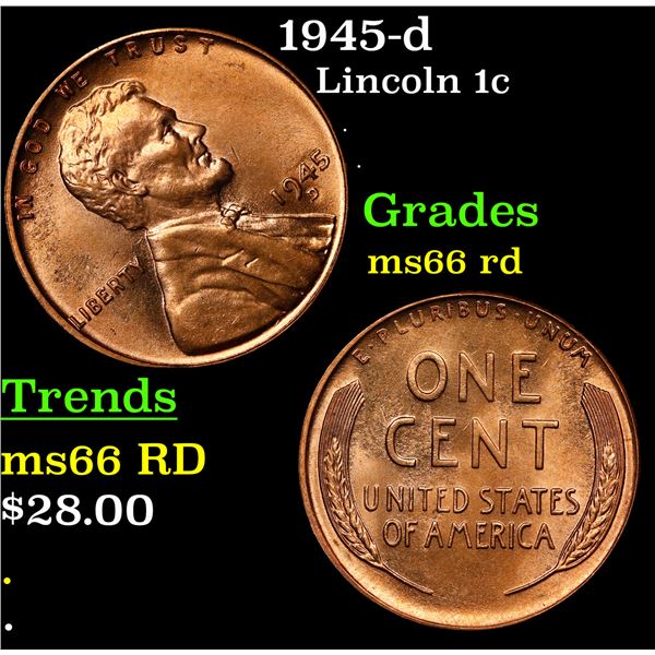 1945-d Lincoln Cent 1c Grades GEM+ Unc RD