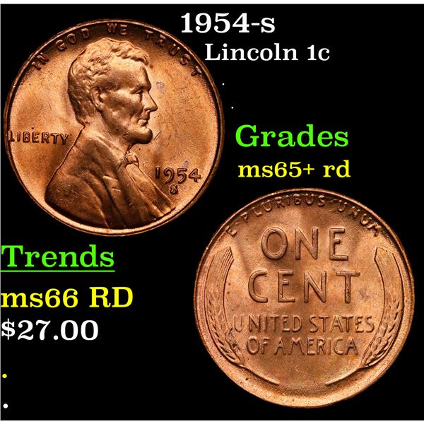 1954-s Lincoln Cent 1c Grades Gem+ Unc RD