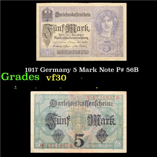 1917 Germany 5 Mark Note P# 56B Grades vf++