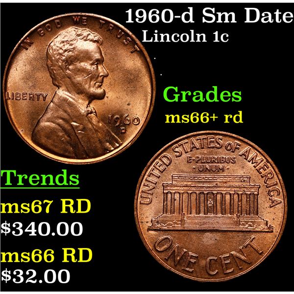 1960-d Sm Date Lincoln Cent 1c Grades GEM++ RD