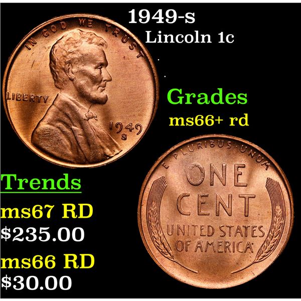 1949-s Lincoln Cent 1c Grades GEM++ RD