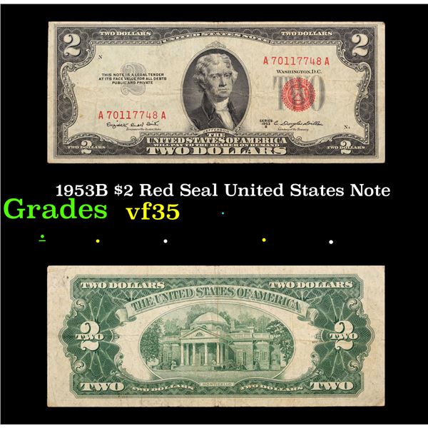 1953B $2 Red Seal United States Note Grades vf++